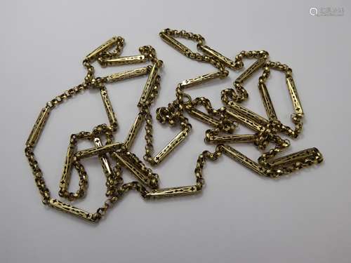 An Antique 9ct Yellow Gold Fancy Link Muff Chain, with pierced elongated links, approx 145 cms, approx 28 gms.