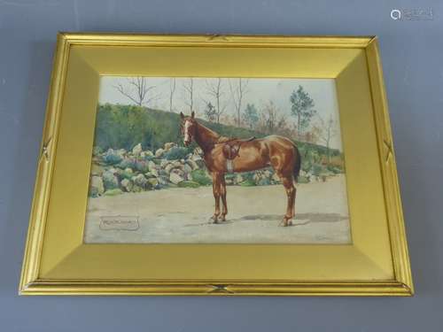 W. Galloway Original Watercolour of a Racehorse, entitled 'Rockavad', approx 35 x 25 cms, framed and glazed.