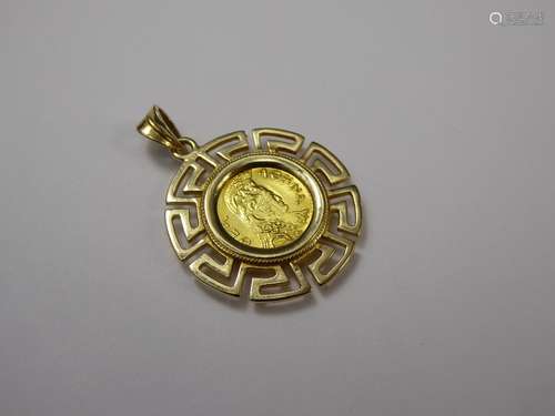 A Greek Gold Coin Pendant, in 14 ct gold mount, approx 4.9 gms, approx 25 mm diameter.