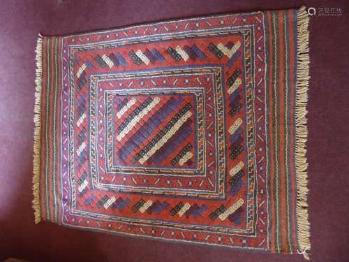 A Persian Woollen Carpet, approx 160 x 125 cms, of geometric design.