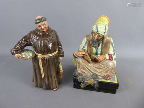 Royal Doulton Figurines, entitled 'Cobbler' H.N 1706, approx 22 cms and 'Jovial Monk' H.N 2144, approx 20 cms.