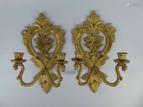 Two Gilt Brass Wall Sconces, with foliate design.