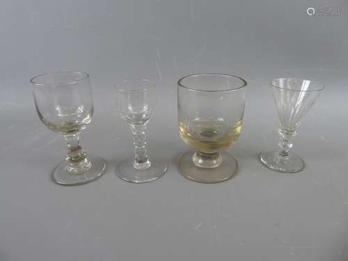 A Quantity of Antique Glass, including two wine glasses, a sherry glass, four Georgian wine glasses and a rummer.