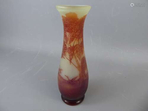 A French Ors Cameo Glass Vase, depicting a tranquil lake scene with ducks in flight, approx 21 cms.