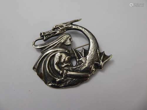 A Silver Icelandic Brooch, of a dragon slayer, approx 5 x 5 cms, stamped 828 Iceland.