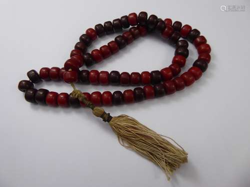 Beaded Red and Dark Brown Prayer Beads, on silk tassel, approx 60 cms, approx 60  gms.