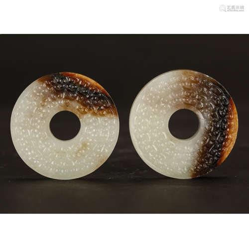 CHINESE JADE BI DISK, PAIR