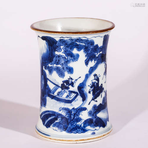 CHINESE BLUE AND WHITE BRUSH POT