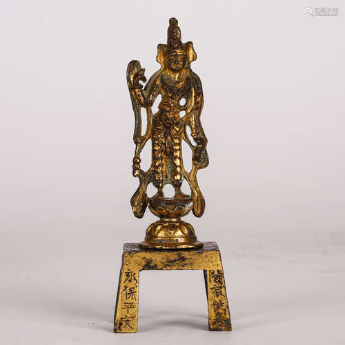 CHINESE GILT BRONZE STANDING GUANYIN