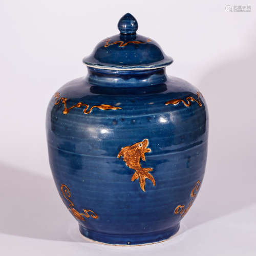 CHINESE BLUE GLAZED GINGER JAR