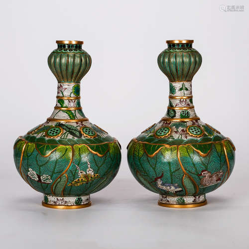 CHINESE CLOISONNE GARLIC HEAD VASES, PAIR