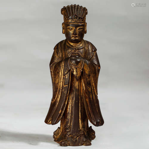CHINESE LACQUER WOOD TAOIST FIGURE