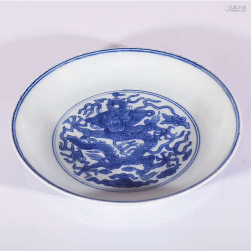 CHINESE BLUE AND WHITE DRAGON PLATE