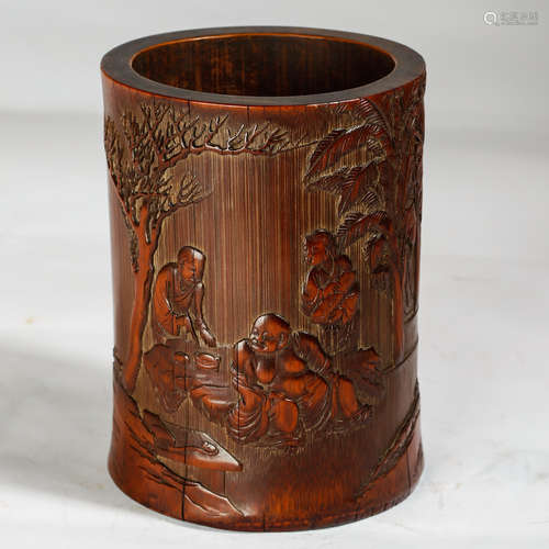 CHINESE BAMBOO CARVED BRUSH POT