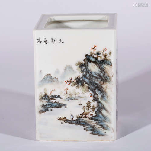 CHINESE PAINTED PORCELAIN BRUSH POT