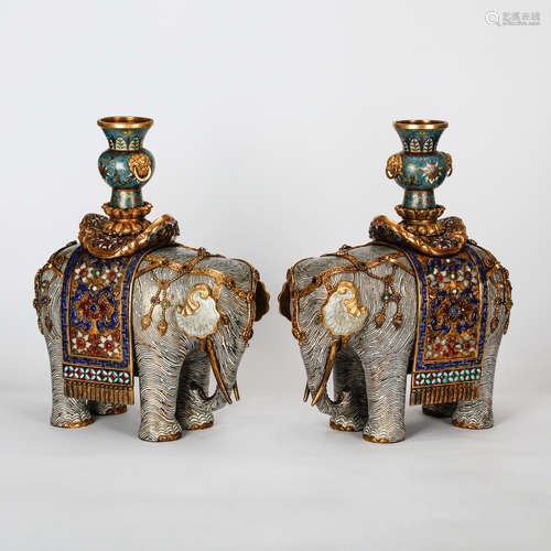 CHINESE CLOISONNE ELEPHANTS, PAIR