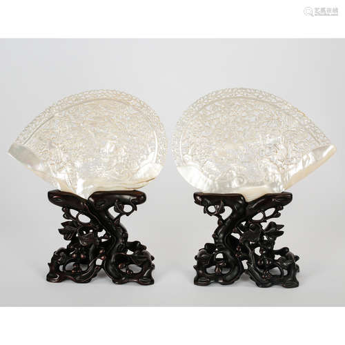 CHINESE MOTHER OF PEARL DECORS, PAIR