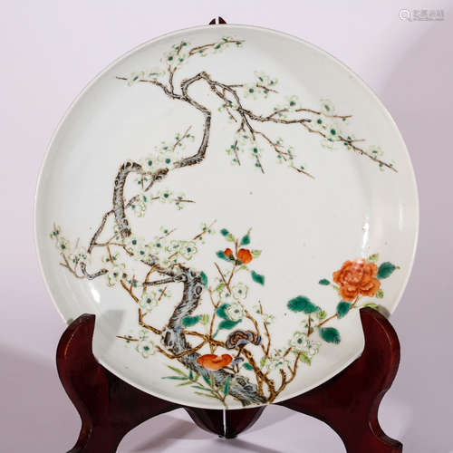 CHINESE FAMILLE ROSE PORCELAIN PLATE