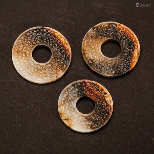 CHINESE JADE BI DISKS, SET OF 3