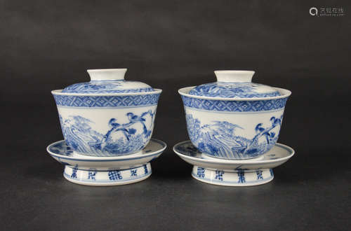 CHINESE BLUE AND WHITE PORCELAIN TEA CUPS