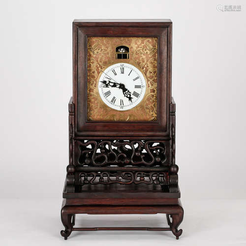 CHINESE HARDWOOD TABLE SCREEN CLOCK