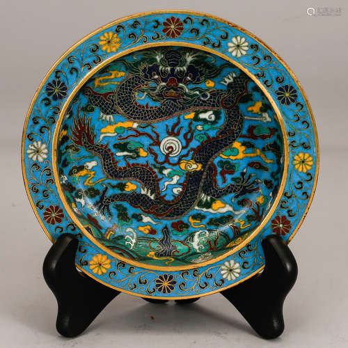 CHINESE CLOISONNE DRAGON CHARGER