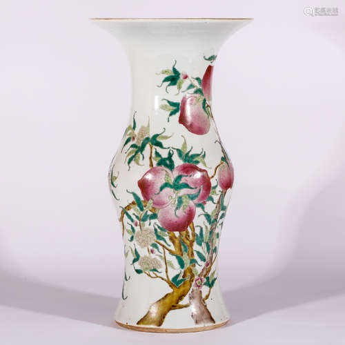 CHINESE 9 PEACH FAMILLE ROSE VASE