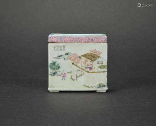 CHINESE FAMILLE ROSE PORCELAIN INK BOX