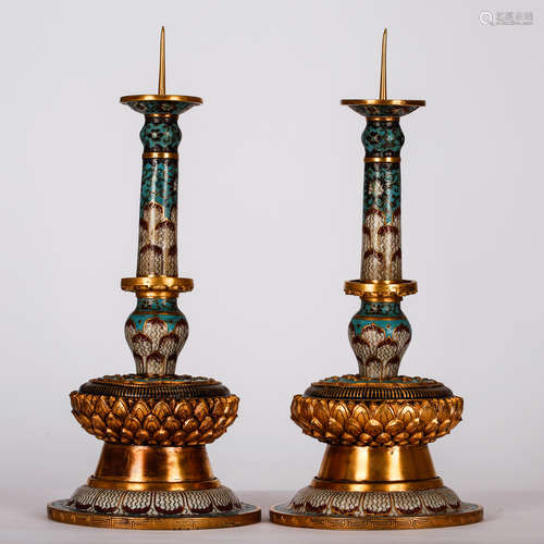 CHINESE CLOISONNE CANDLE STANDS, PAIR