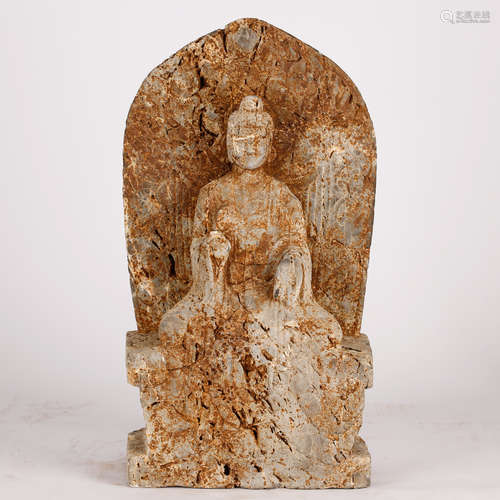 CHINESE STONE FIGURE OF SHAKYAMUNI