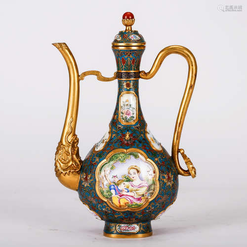 CHINESE GILT BRONZE ENAMEL WINE EWER