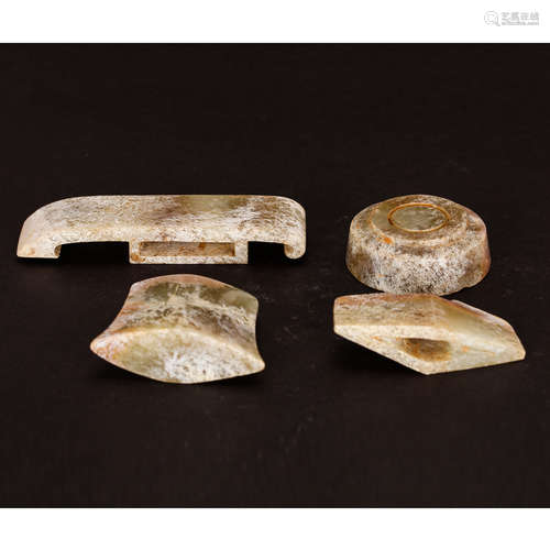 CHINESE JADE SWORD FITTINGS, SET OF 4