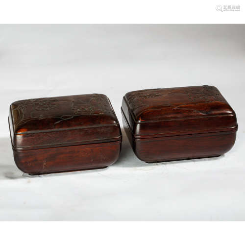 CHINESE ROSEWOOD COVER BOX, PAIR