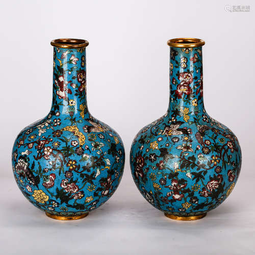 CHINESE CLOISONNE BOTTLE VASES, PAIR