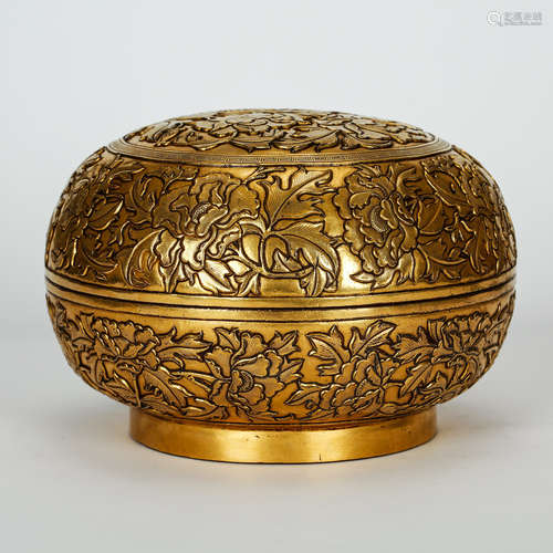 CHINESE GILT BRONZE COVER BOX