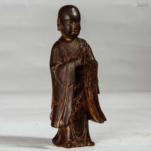 CHINESE LACQUER WOOD FIGURE OF LOHAN