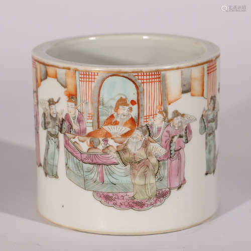 CHINESE FAMILLE ROSE PORCELAIN BRUSH POT