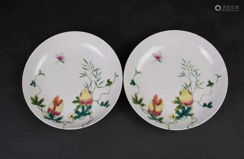 CHINESE FAMILLE ROSE PORCELAIN PLATES