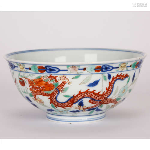 CHINESE WUCAI DRAGON PORCELAIN BOWL