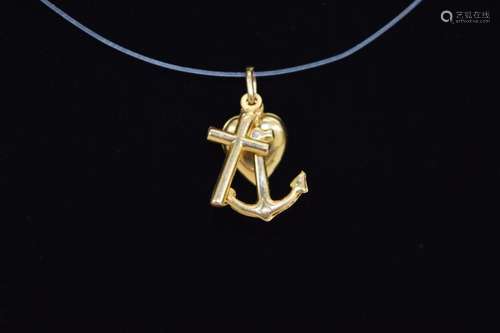 14K GOLD ANCHOR CROSS HEART PUFFY PENDANTS TRIO