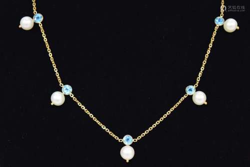 18K ITALIAN GOLD BLUE TOPAZ PEARL NECKLACE