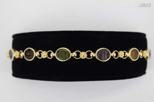 14K MULTI COLOR ITALIAN GLASS INTAGLIO LINK BRACELET