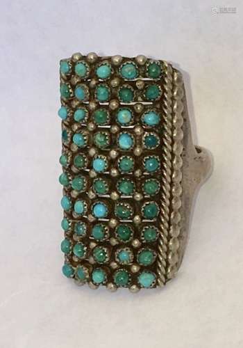ZUNI TURQUOISE PETIT POINT STERLING SILVER RING