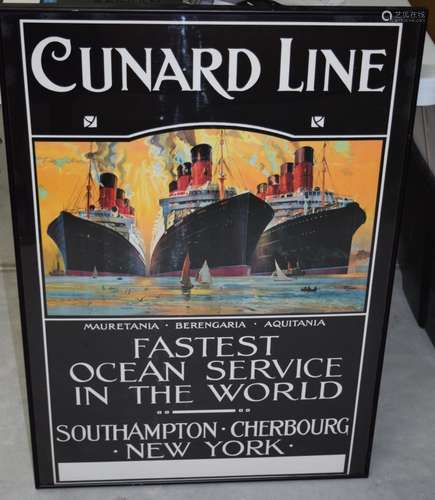 VINTAGE CUNARD LINE FASTEST OCEAN SERVICE POSTER