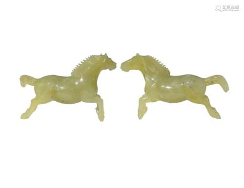 PAIR CHINESE CARVED HARDSTONE HORSES