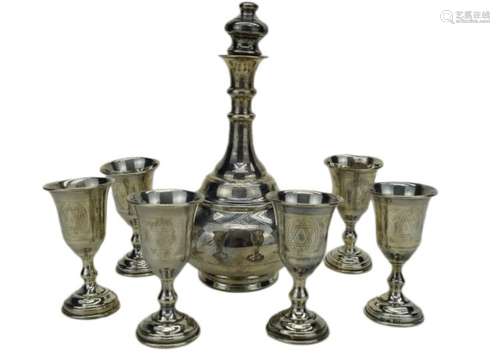 STERLING SILVER DECANTER & KIDDUSH 6 CUPS