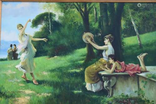 G. BLUMEN OIL ON CANVAS PAINTING WOMAN & GIRLS