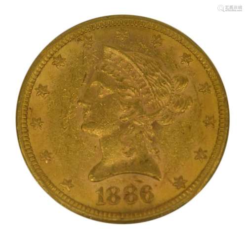 1886-S LIBERTY EAGLE $10 GOLD COIN NGC AU58