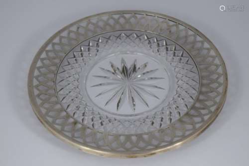 STERLING SILVER GLASS OVERLAY DISH
