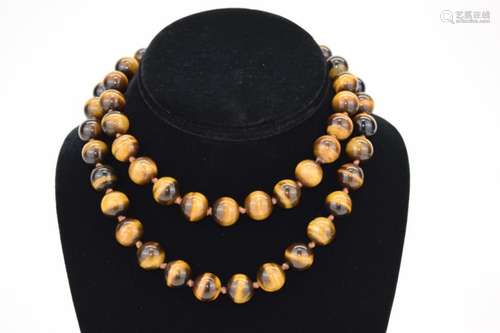 VINTAGE LARGE TIGER EYE BEADED NECKLACE